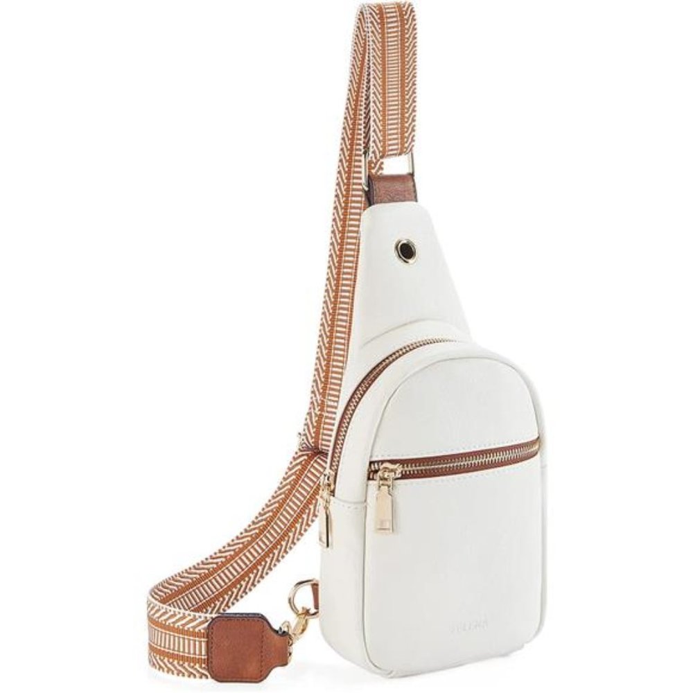 Sling Bag for Women White Vegan Leather Small Fanny Pack Crossbody Bags Chest